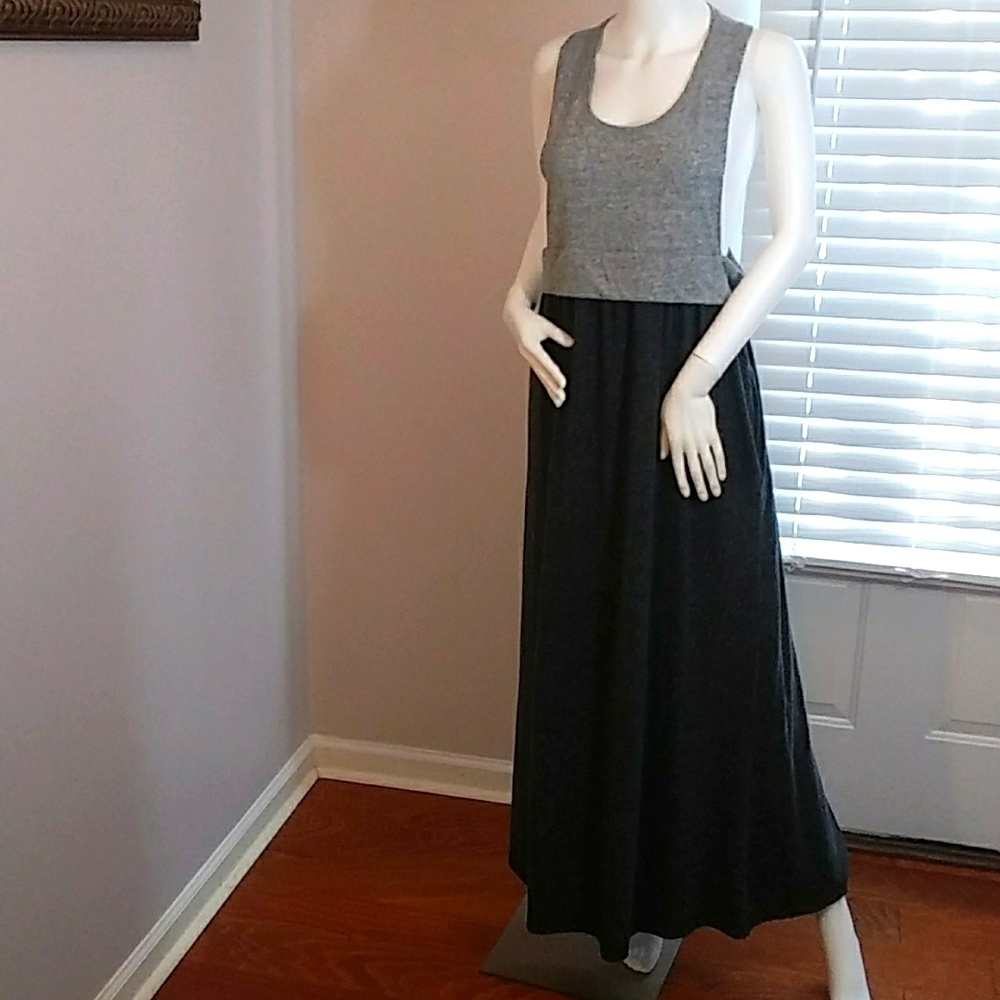 Victoria's Secret Womens Gray Jersey Sleeveless Maxi Dress Size L/G Side Pockets